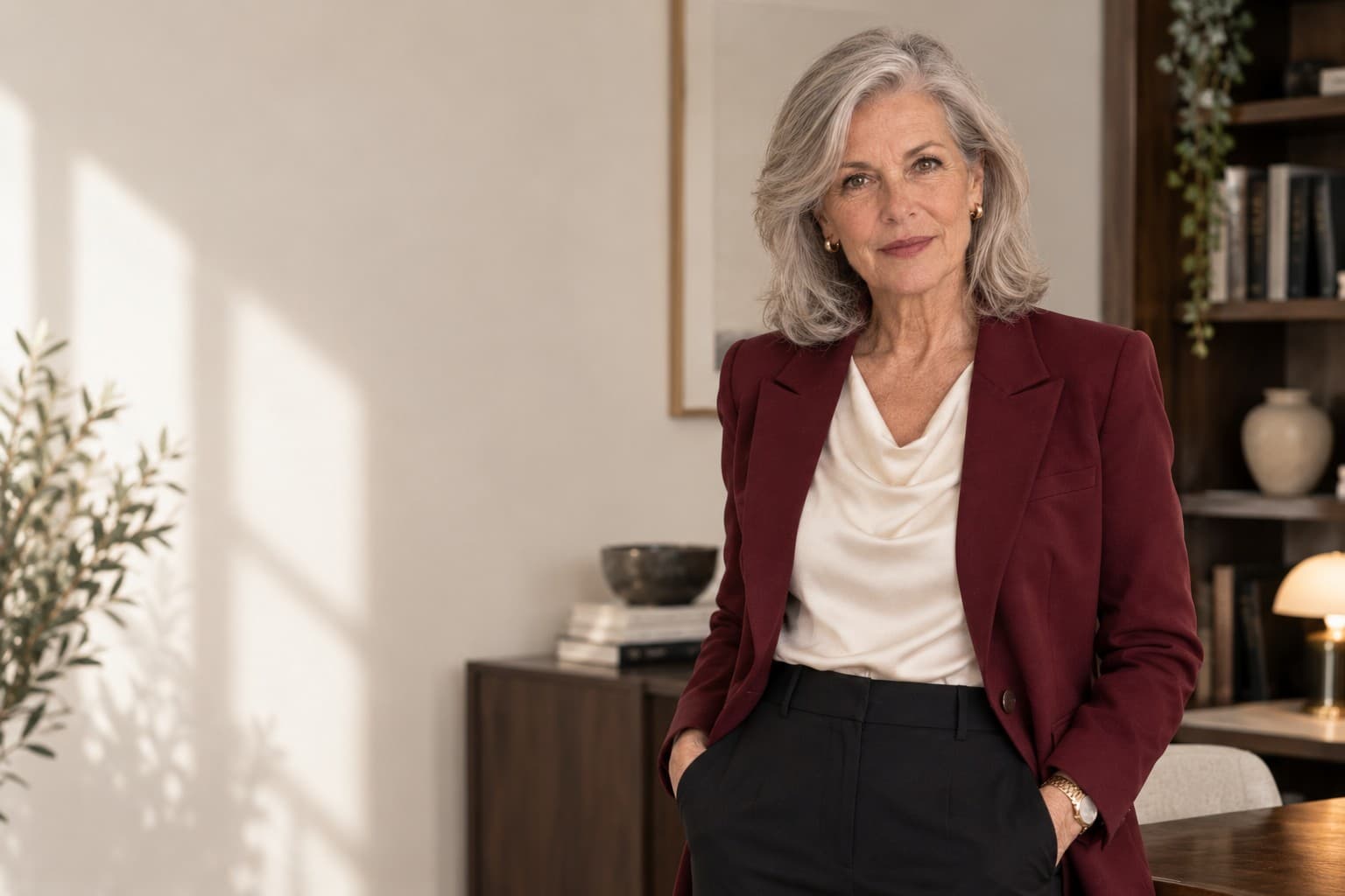 Vivian Cross standing in a warm home study